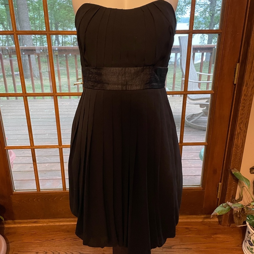 Black chiffon strapless bubble bottom dress